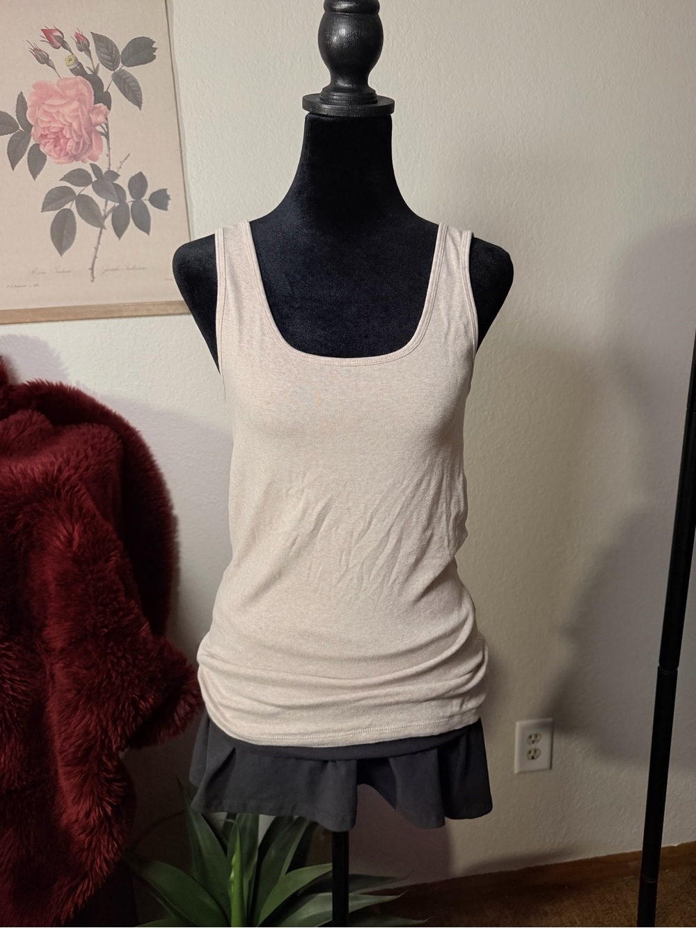 Cream full length scoop neck tank top
